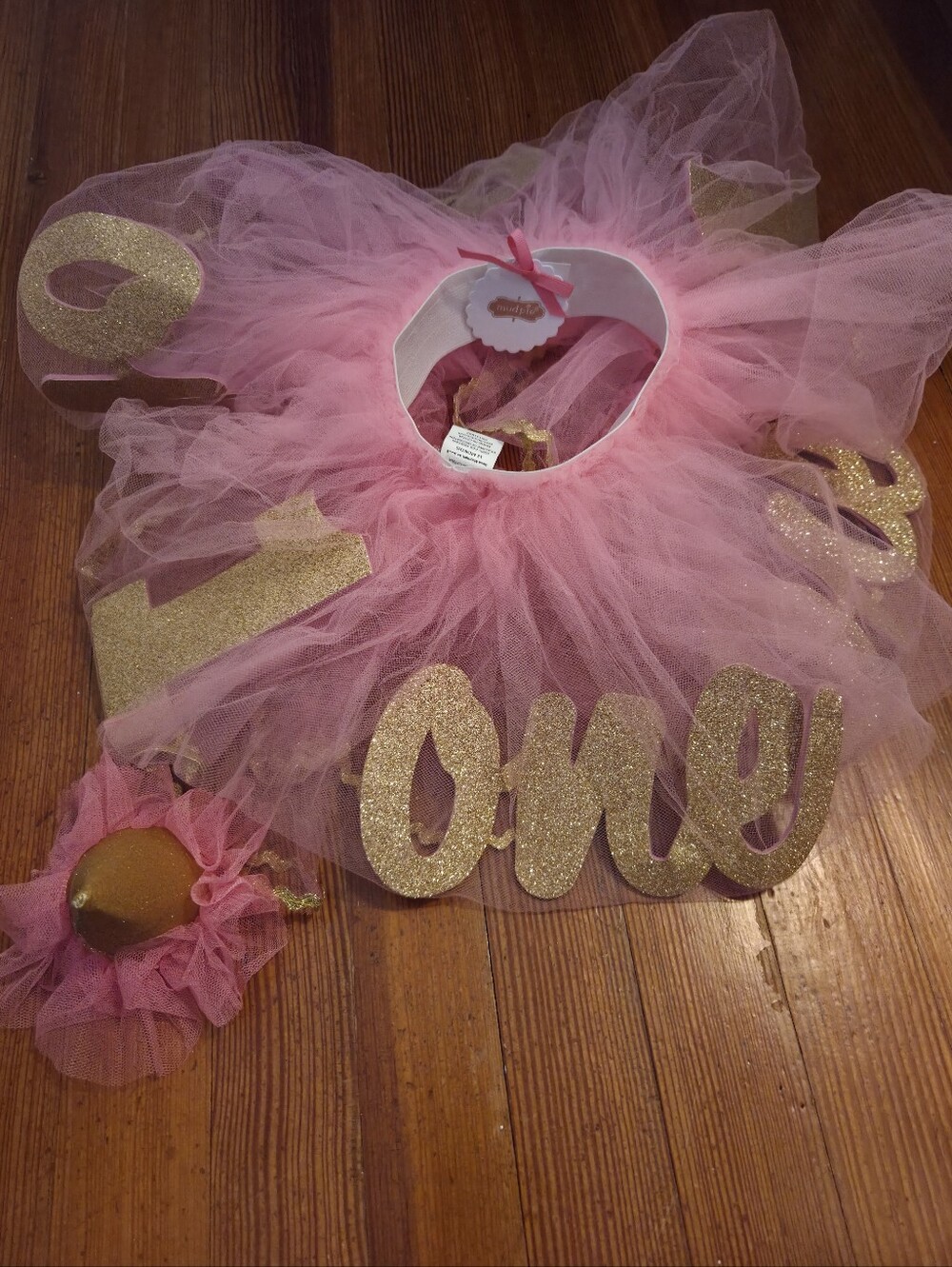 Nwt Pink and Gold 'One' Tutu Skirt Birthday Outfit With Hat